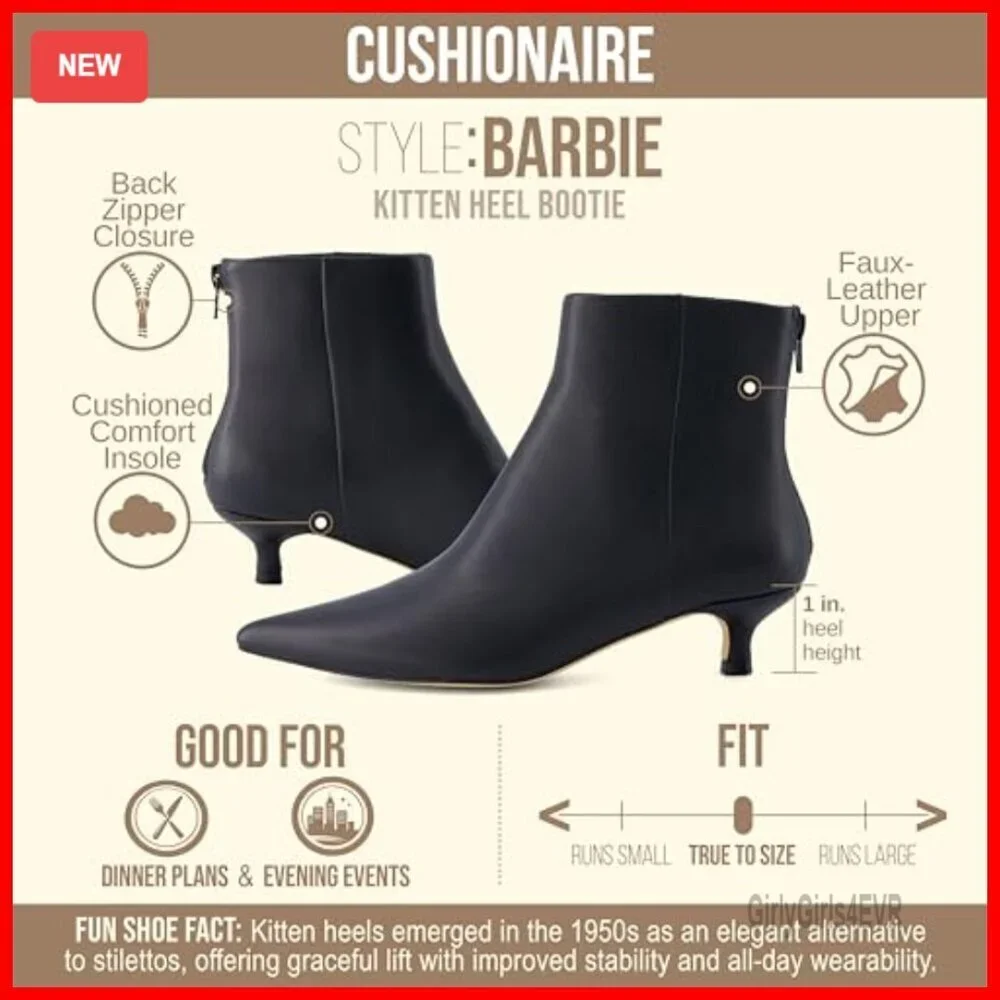 Women's Kitten Heel Booties with Memory Foam, Wide Widths Available